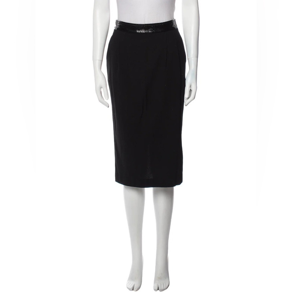 Dolce & Gabbana Size 4 Black‎ Virgin Wool Knee Length Skirt Faux Leather Trim